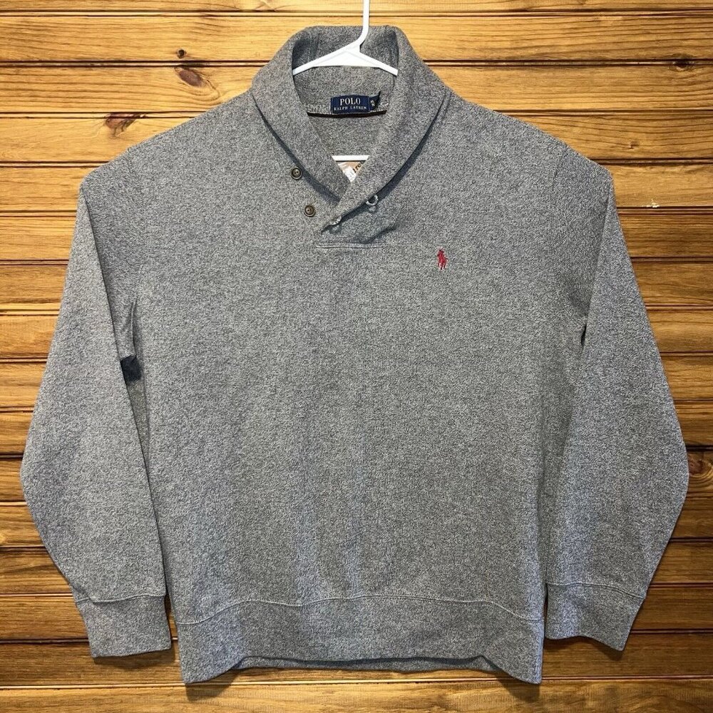 Polo Ralph Lauren Sweater Mens Size XL Gray Shawl Collar 100% Cotton